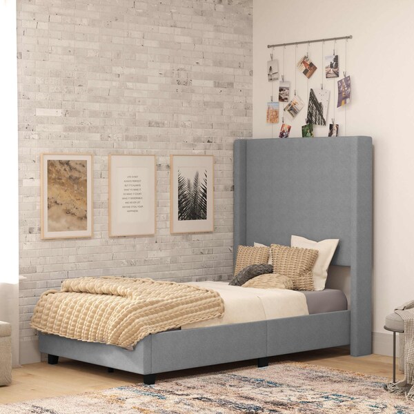 Flash Furniture Gray Twin Platform Bed with Tufted Headboard - YK-1077-GY-T-GG