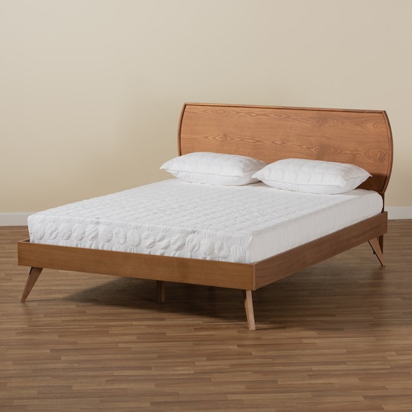 Baxton Studio Aimi Mid-Century Modern Walnut Brown Finished Wood Queen Size Platform Bed - 183-11114-9408-ZORO