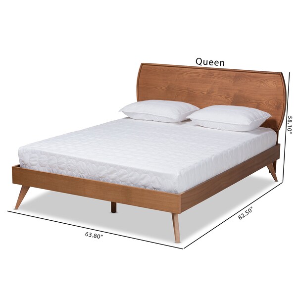 Baxton Studio Aimi Mid-Century Modern Walnut Brown Finished Wood Queen Size Platform Bed - 183-11114-9408-ZORO