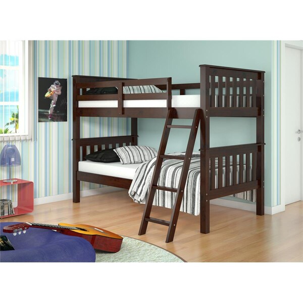Fixturesfirst PD-120-1CP-TT Twin Size Mission Bunk Bed with Tilt Ladder - Dark Cappuccino - FI469513