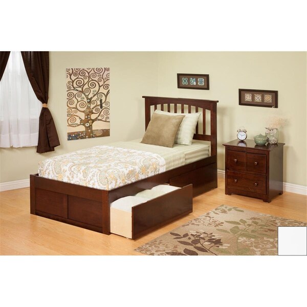 Atlantic Furniture Mission Full Bed with Flat Panel Footboard and Urban Bed Drawers in a White Finish - AR8732112