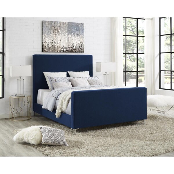 Posh Living Alex Linen Upholstered Platform Bed King Size - Denim - BD33-03DNK-UE