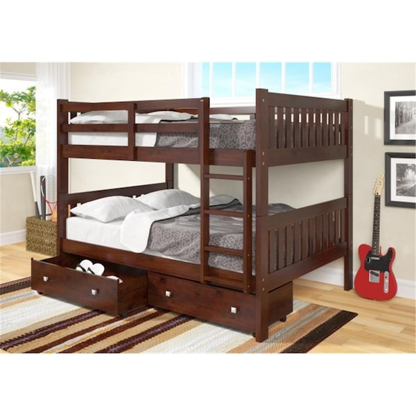 Pivot Direct Pivot Direct PD-1015-3CP-505CP Full Over Full Mission Bunk Bed with Dual Drawers in Dark Cappuccino - PD_1015_3CP_505CP