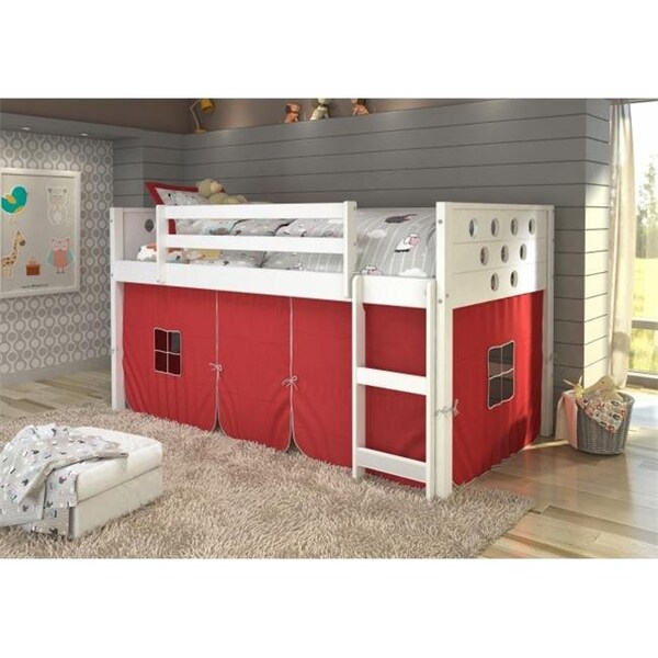 Fixturesfirst PD-780ATW-R Twin Size Circles Low Red Tent Loft in White - FI480577