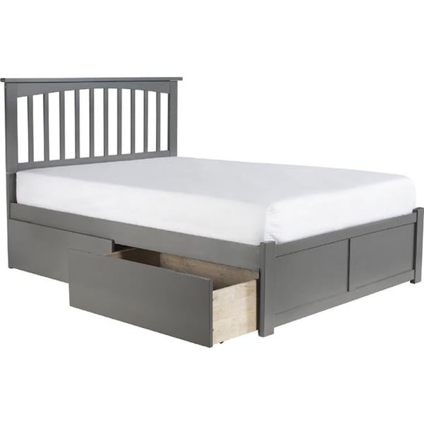Atlantic Furniture Atlantic Furniture AR8732119 Mission Full Platform Bed with Flat Panel Foot Board & 2 Urban Bed Drawers - Grey - AR8732119