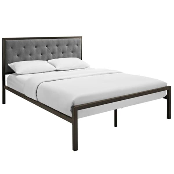 East End Imports Mia Queen Fabric Platform Bed Frame- Brown Gray - MOD-5182-BRN-GRY-SET
