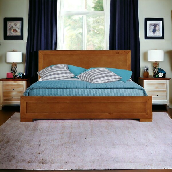 Homeroots 35.4 x 63 x 82.3 in. Oak Wood Queen Size Platform Bed - 397085