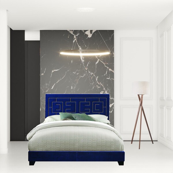 Homeroots HomeRoots 347043 80 x 86 x 50 in. Dark Blue Velvet Upholstered Wood Leg Eastern King Bed - 347043