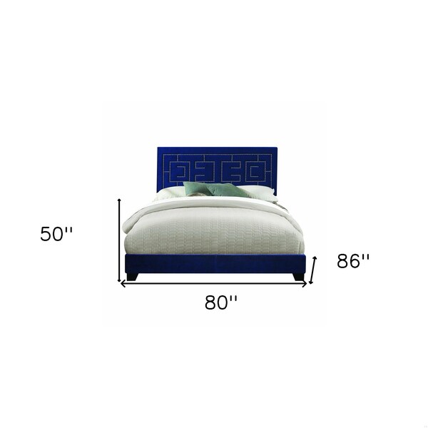 Homeroots HomeRoots 347043 80 x 86 x 50 in. Dark Blue Velvet Upholstered Wood Leg Eastern King Bed - 347043