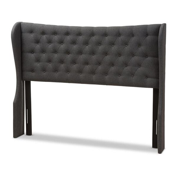 Baxton Studio Baxton Studio BBT6631-Dark Grey-Full HB Cadence Modern & Contemporary Dark Grey Fabric Button - Tufted Full Size Winged Headboard - BBT6631-DARK GREY-FULL HB