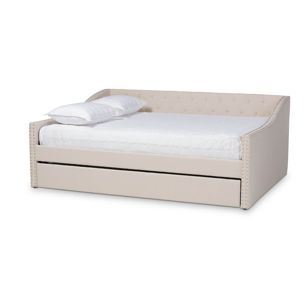 Baxton Studio Haylie Beige Queen Size Daybed with Roll-Out Trundle Bed - 158-9679