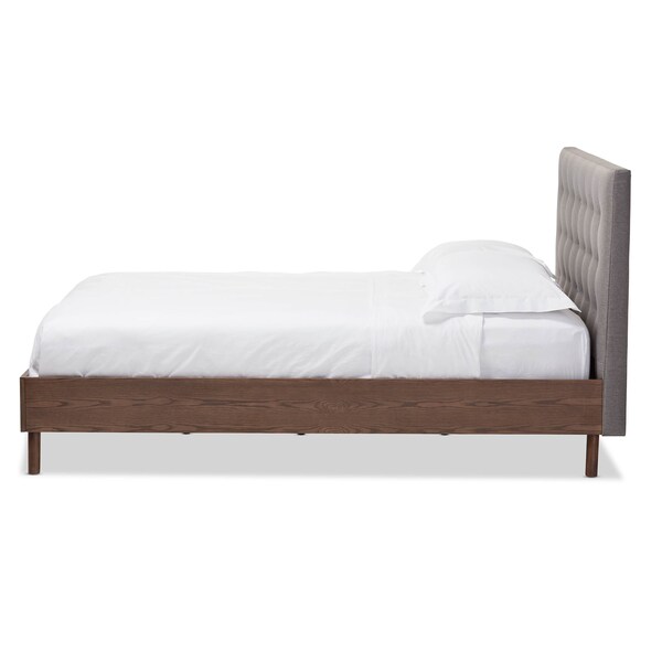 Baxton Studio Alinia Grey Upholstered Walnut Wood Queen Size Platform Bed - 123-6828