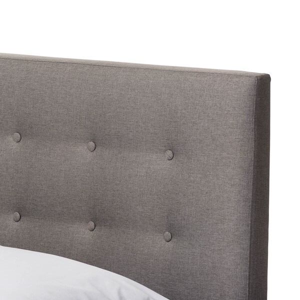 Baxton Studio Alinia Grey Upholstered Walnut Wood Queen Size Platform Bed - 123-6828