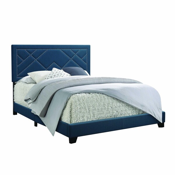 Homeroots 80 x 86 x 50 in. Dark Teal Fabric Upholstered Wood Leg Eastern King Bed - 347038
