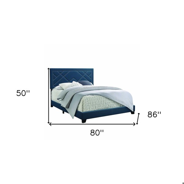 Homeroots 80 x 86 x 50 in. Dark Teal Fabric Upholstered Wood Leg Eastern King Bed - 347038