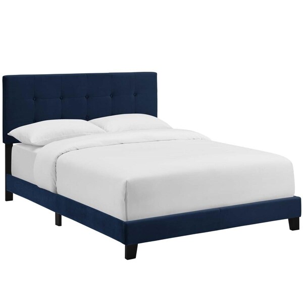Modway Furniture Amira Twin Performance Velvet Bed, Midnight Blue - MOD-5851-MID