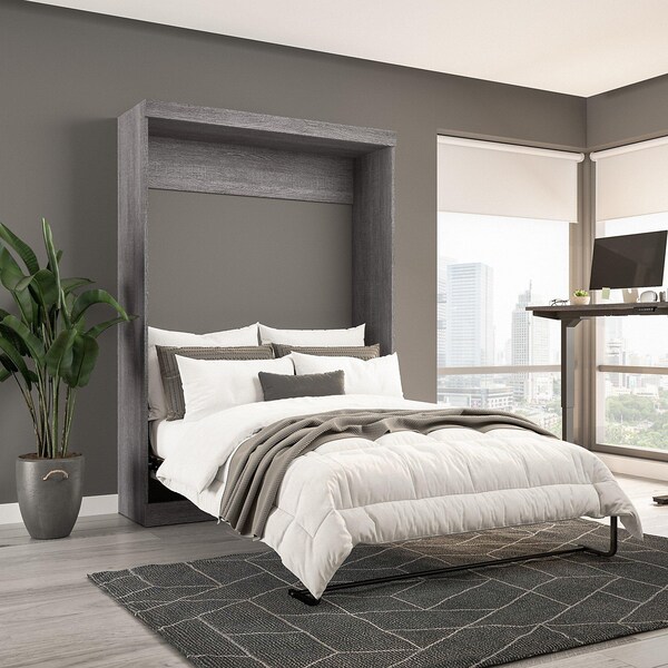 Bestar Full Wall Bed, Pur, Bark Gray - 26183-47