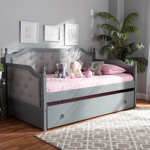 Baxton Studio Mara Upholstered Grey Finished Wood Twin Size Daybed with Trundle - 157-9625
