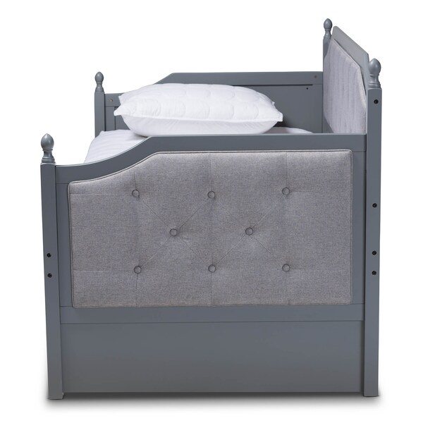 Baxton Studio Mara Upholstered Grey Finished Wood Twin Size Daybed with Trundle - 157-9625