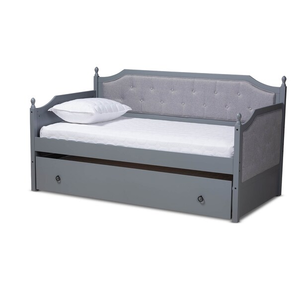 Baxton Studio Mara Upholstered Grey Finished Wood Twin Size Daybed with Trundle - 157-9625