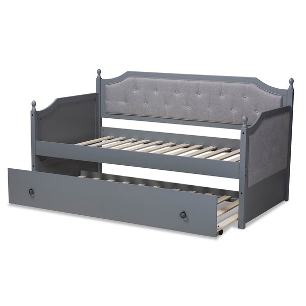 Baxton Studio Mara Upholstered Grey Finished Wood Twin Size Daybed with Trundle - 157-9625