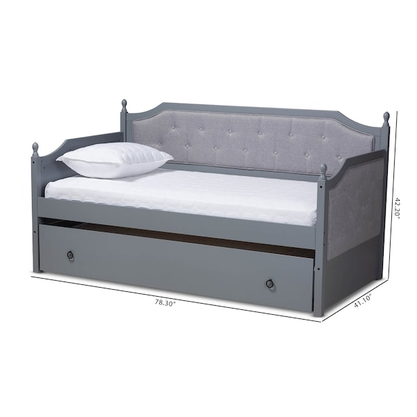 Baxton Studio Mara Upholstered Grey Finished Wood Twin Size Daybed with Trundle - 157-9625