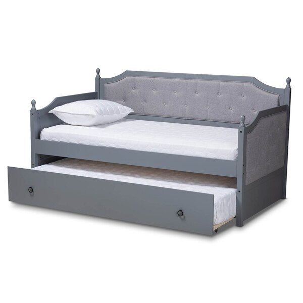 Baxton Studio Mara Upholstered Grey Finished Wood Twin Size Daybed with Trundle - 157-9625