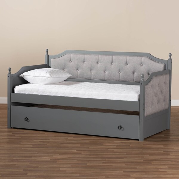 Baxton Studio Mara Upholstered Grey Finished Wood Twin Size Daybed with Trundle - 157-9625