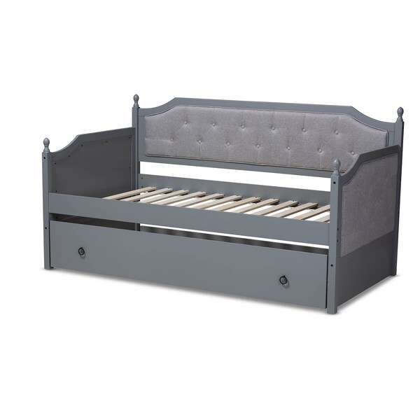 Baxton Studio Mara Upholstered Grey Finished Wood Twin Size Daybed with Trundle - 157-9625