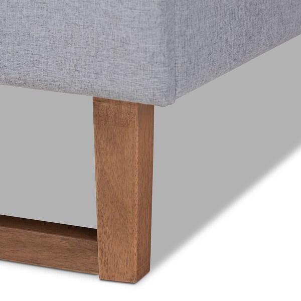Baxton Studio Livinia Grey Upholstered and Ash Walnut Wood Queen Size Platform Bed - 164-9417-9435