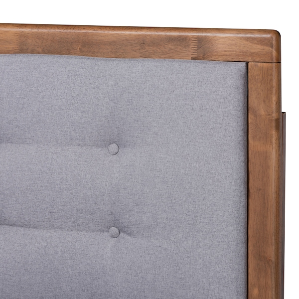 Baxton Studio Livinia Grey Upholstered and Ash Walnut Wood Queen Size Platform Bed - 164-9417-9435