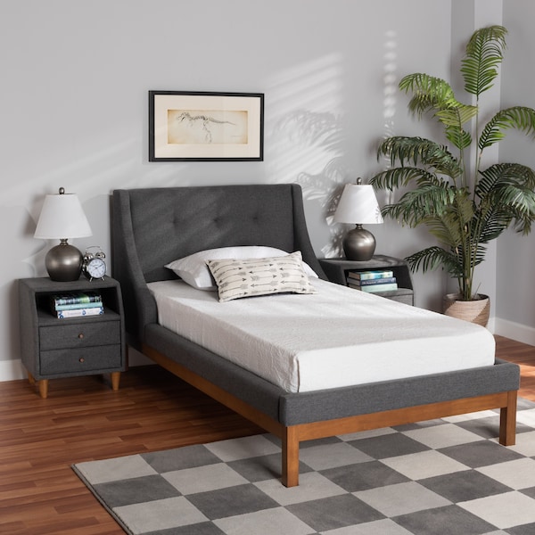 Baxton Studio Louvain MidCentury Modern Transitional Dark Grey Fabric Upholstered Twin Size 3Piece Bedroom Set - 219-8153-9109-ZORO