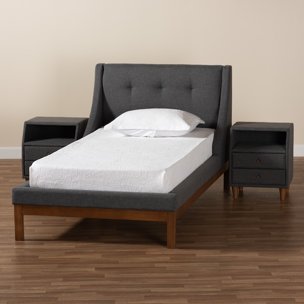 Baxton Studio Louvain MidCentury Modern Transitional Dark Grey Fabric Upholstered Twin Size 3Piece Bedroom Set - 219-8153-9109-ZORO