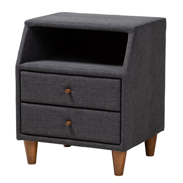 Baxton Studio Louvain MidCentury Modern Transitional Dark Grey Fabric Upholstered Twin Size 3Piece Bedroom Set - 219-8153-9109-ZORO