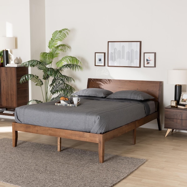 Baxton Studio Salvatore Mid-Century Modern Walnut Brown Finished Wood King Size Platform Bed - 235-13239-ZORO