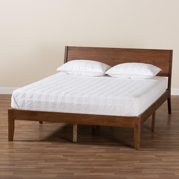 Baxton Studio Salvatore Mid-Century Modern Walnut Brown Finished Wood King Size Platform Bed - 235-13239-ZORO