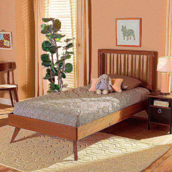 Baxton Studio Toru Mid-Century Modern Ash Walnut Finished Wood Twin Size Platform Bed - 180-11108-11159-ZORO
