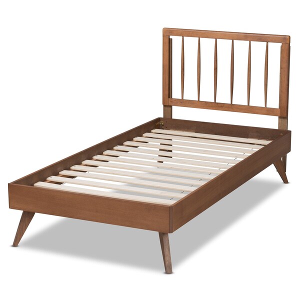 Baxton Studio Toru Mid-Century Modern Ash Walnut Finished Wood Twin Size Platform Bed - 180-11108-11159-ZORO