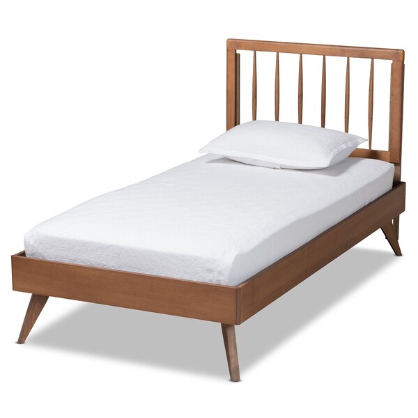 Baxton Studio Toru Mid-Century Modern Ash Walnut Finished Wood Twin Size Platform Bed - 180-11108-11159-ZORO