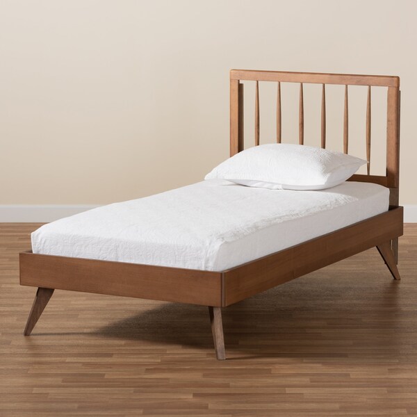 Baxton Studio Toru Mid-Century Modern Ash Walnut Finished Wood Twin Size Platform Bed - 180-11108-11159-ZORO