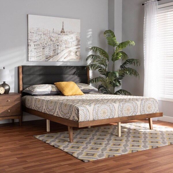 Baxton Studio Jarlan ModernCharcoal Fabric Upholstered and Walnut Brown Finished Wood Platform Bed-King - 197-11584-ZORO