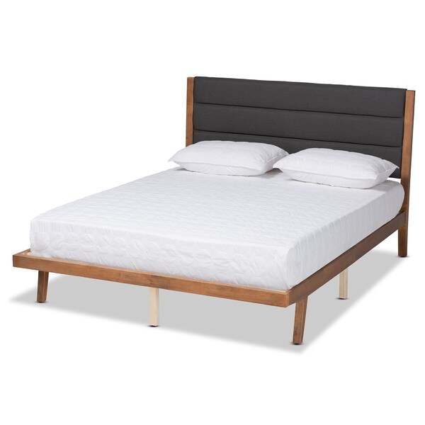Baxton Studio Jarlan ModernCharcoal Fabric Upholstered and Walnut Brown Finished Wood Platform Bed-King - 197-11584-ZORO