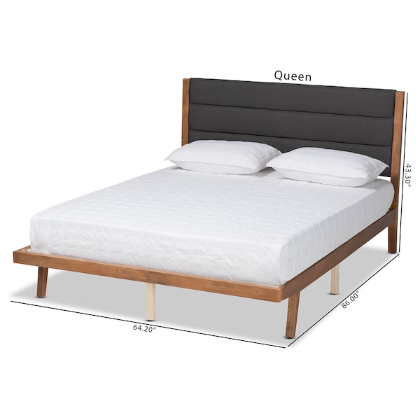 Baxton Studio Jarlan ModernCharcoal Fabric Upholstered and Walnut Brown Finished Wood Platform Bed-King - 197-11584-ZORO