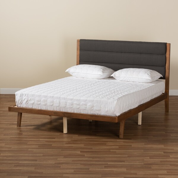 Baxton Studio Jarlan ModernCharcoal Fabric Upholstered and Walnut Brown Finished Wood Platform Bed-King - 197-11584-ZORO