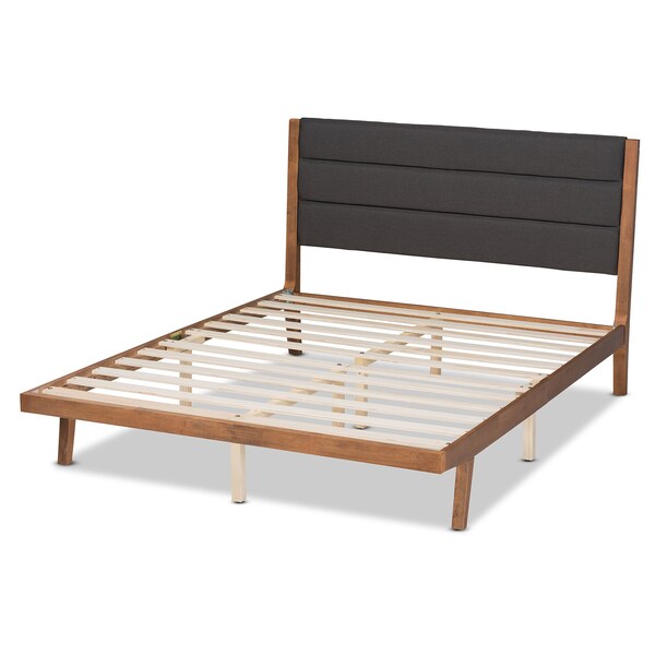 Baxton Studio Jarlan ModernCharcoal Fabric Upholstered and Walnut Brown Finished Wood Platform Bed-King - 197-11584-ZORO