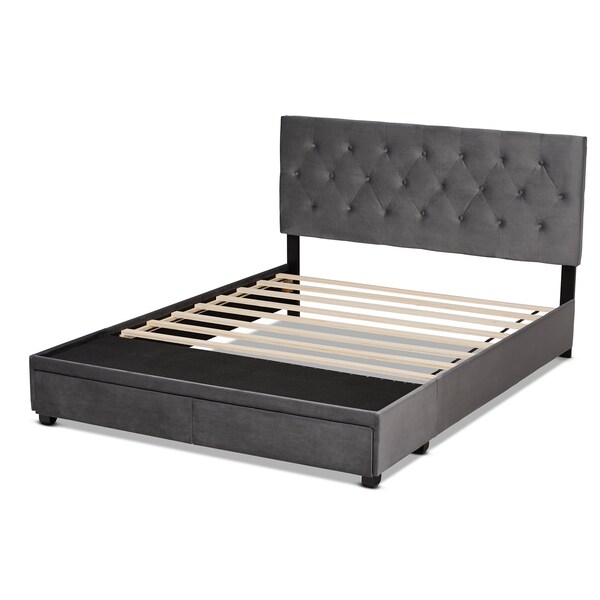 Baxton Studio Caronia Grey Velvet 2-Drawer King Size Platform Storage Bed - 161-10216