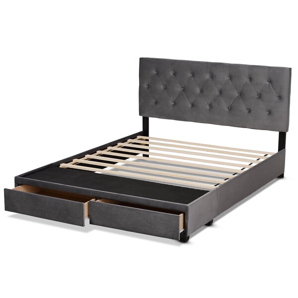 Baxton Studio Caronia Grey Velvet 2-Drawer King Size Platform Storage Bed - 161-10216