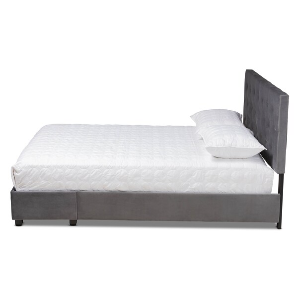 Baxton Studio Caronia Grey Velvet 2-Drawer King Size Platform Storage Bed - 161-10216