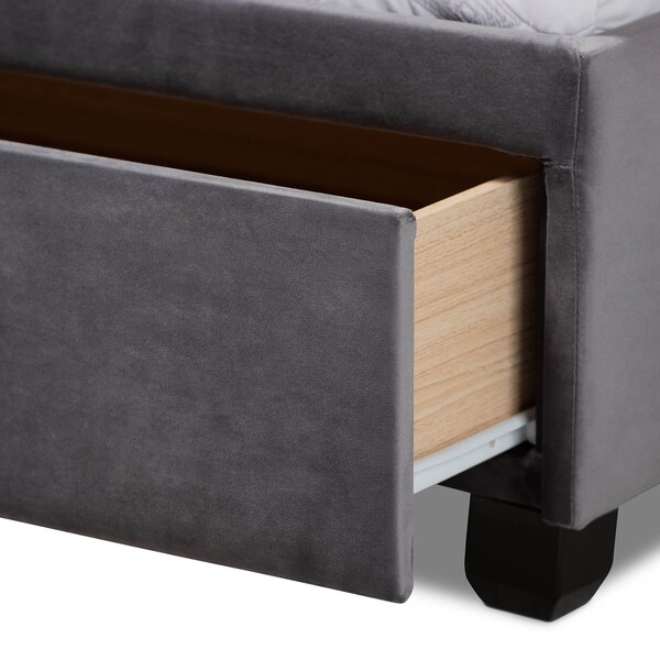 Baxton Studio Caronia Grey Velvet 2-Drawer King Size Platform Storage Bed - 161-10216