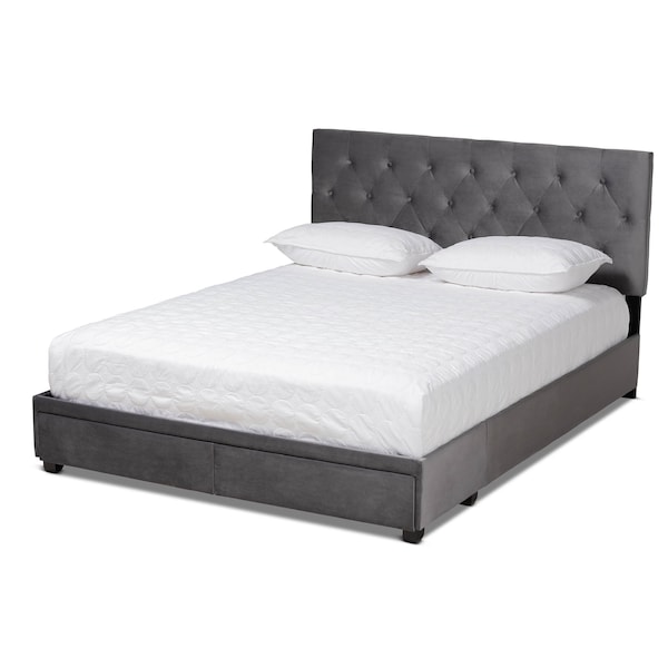 Baxton Studio Caronia Grey Velvet 2-Drawer King Size Platform Storage Bed - 161-10216